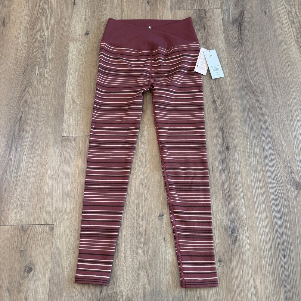 NEW Spiritual Gangster Maroon Striped Ribbed Crossover V-Waist Leggings XS/S